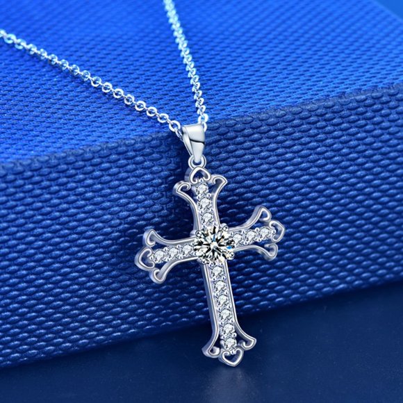 Certified 1ct. t.w. Moissanite Diamond Cross Pendant Necklace NEW - Picture 1 of 11